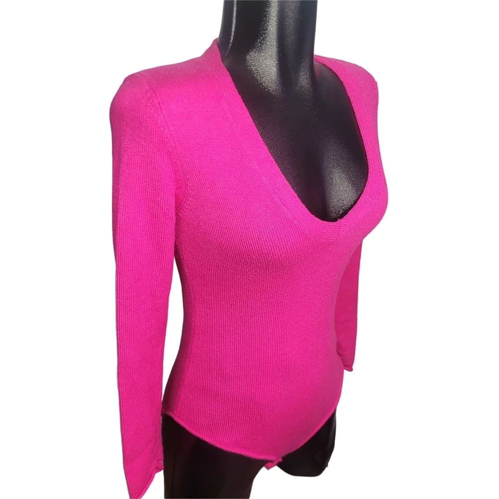 Zara Magenta Pink V-neck Knit Sweater Bodysuit Size M - Picture 2 of 6